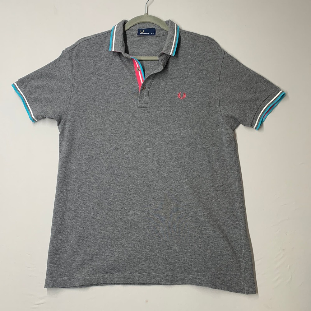 Fred Perry JP Polo Shirt Men M Gray Golf Casual Short Sleeve Japan Logo
